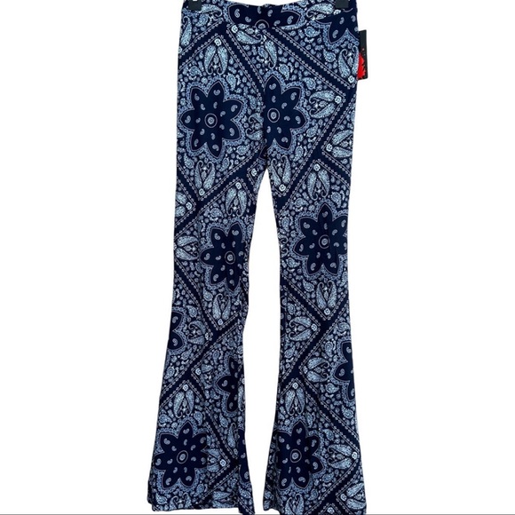 (42)NEW 💙BLUE PAISLEY💙 BOHO FLARE BELL BOTTOM LIGHTWEIGHT PANTS - Picture 3 of 8